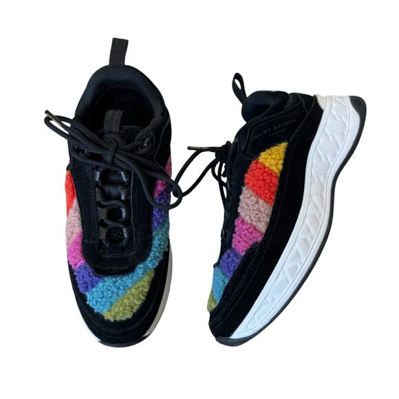Kurt Geiger Kensington sneaker Black Suede Rainbow Shearling  Size 38.5 / 8 - Picture 1 of 11